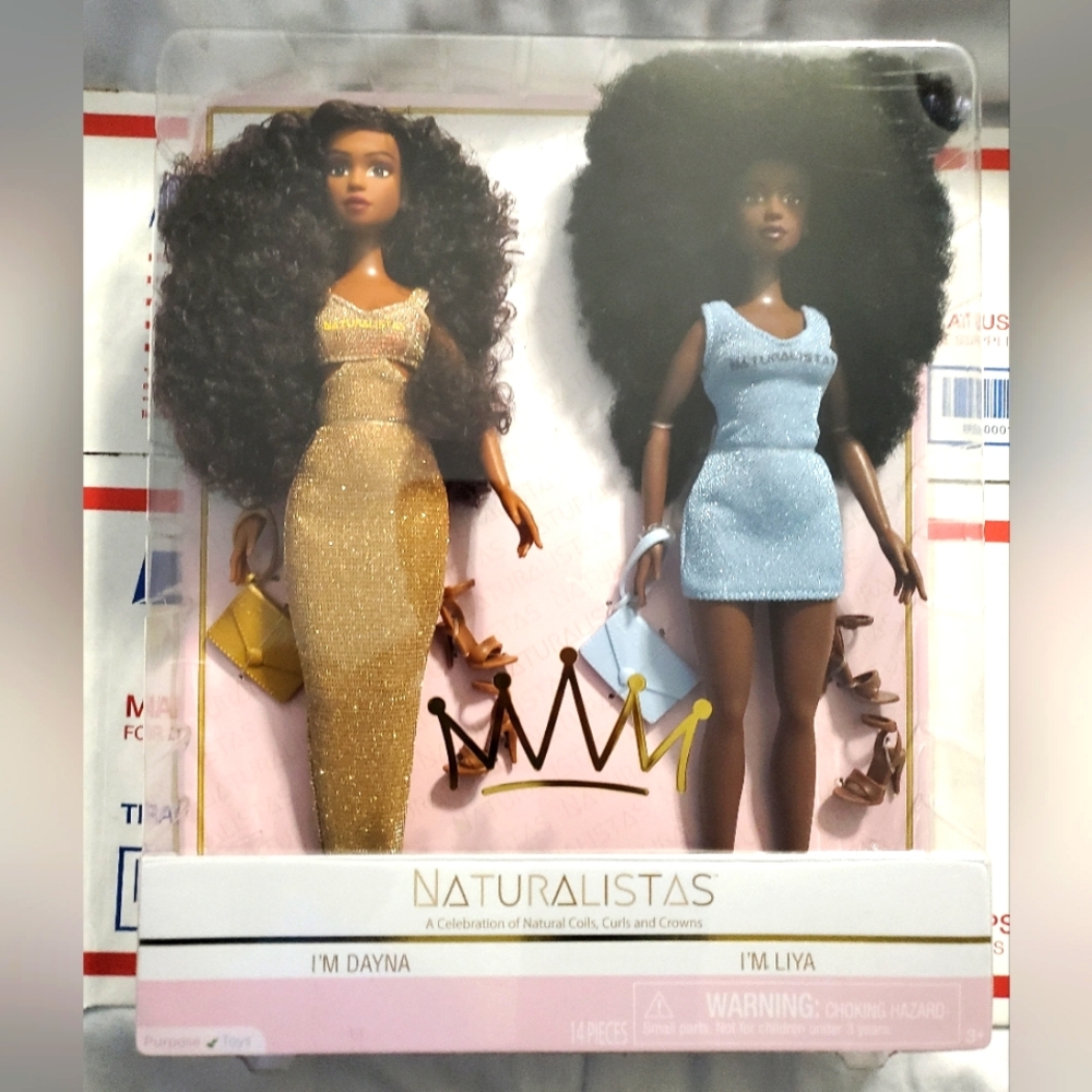 : Pack of 2 Naturalistas Dayna and Liya natural hair african american dolls.